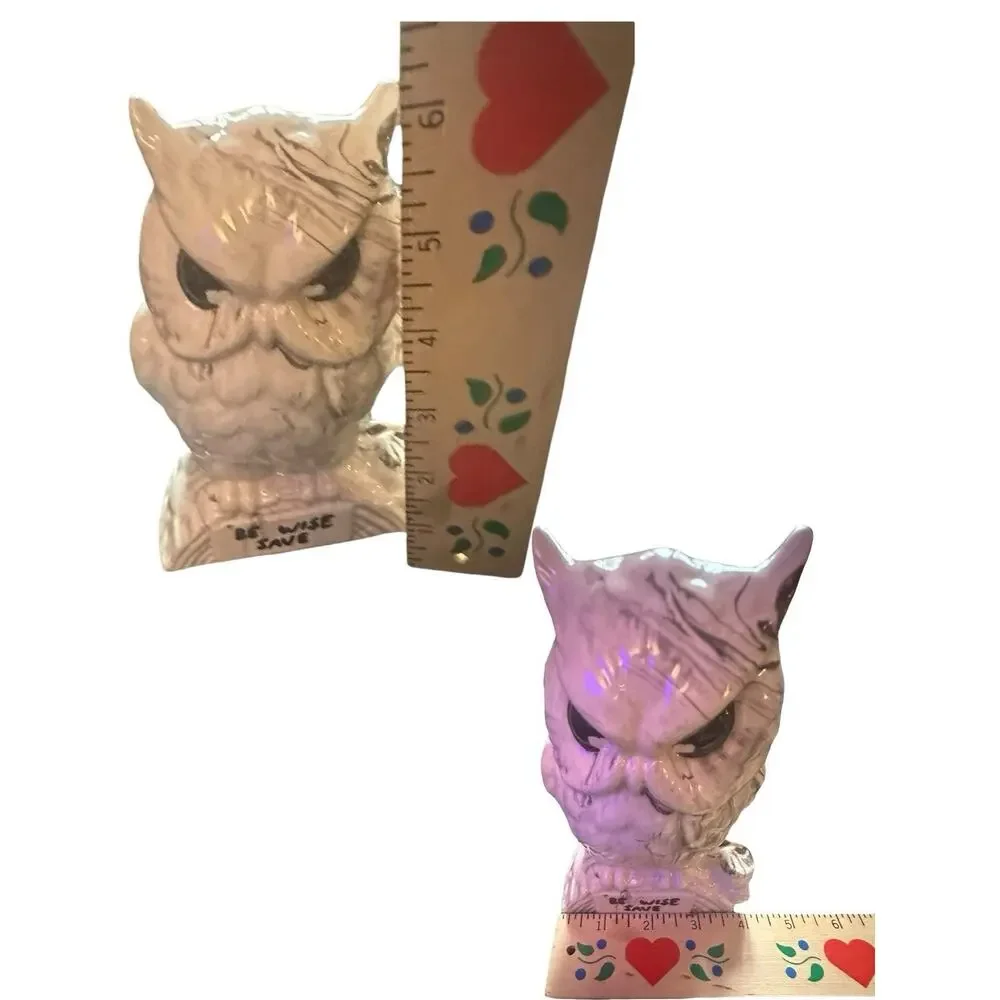 Vintage 70’s Ceramic Owl Coin Bank Be Wise Save Decorative White Grayish No Plug